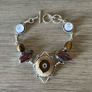 1052 Solar Quartz Druzy Opalite Bracelet Handmade Silver Statement Jewelry